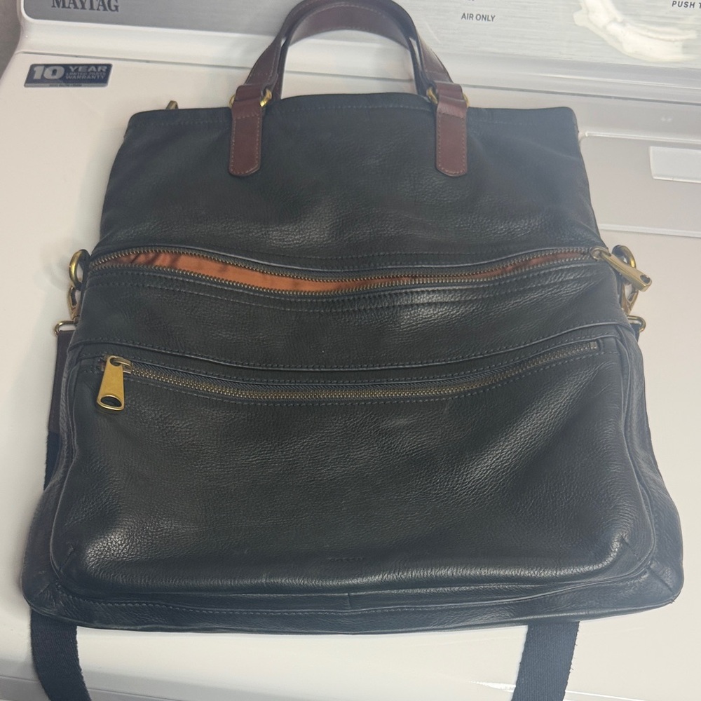 Fossil Leather Crossbody Satchel with Brown Handles - Picture 6 of 12